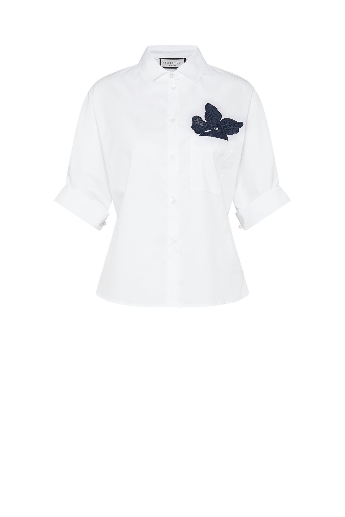 BLUSE STICKEREI NAVY
