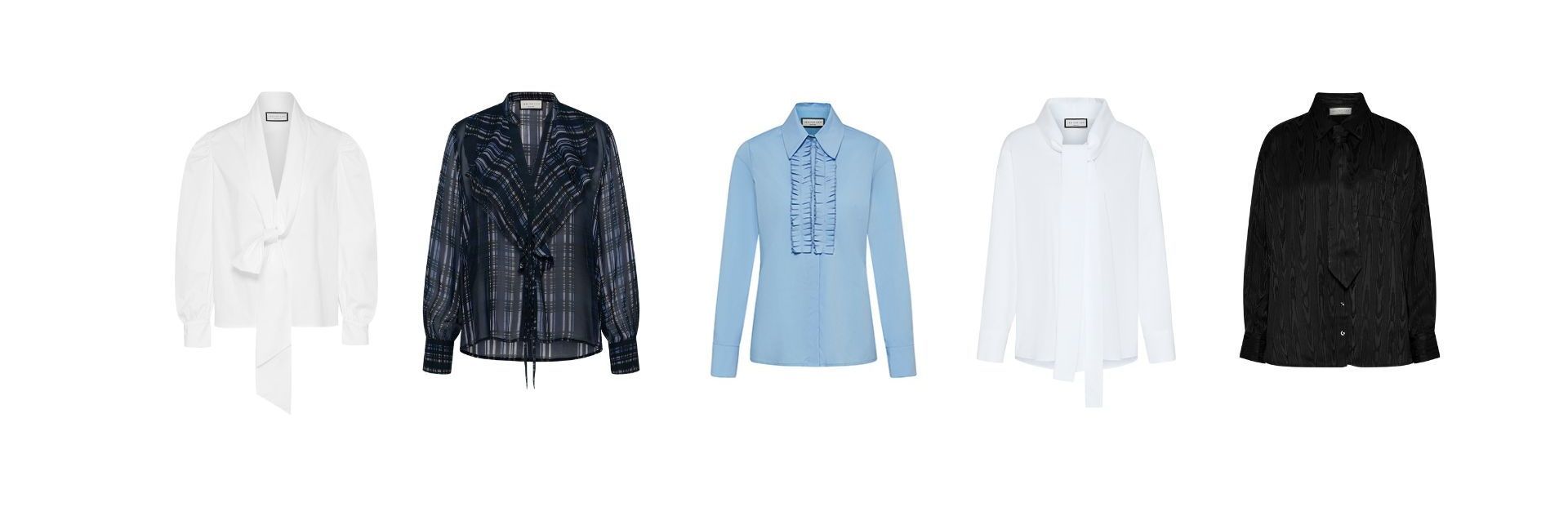 Fünf verschiedene Herrenblazer in Weiß, Blau, Schwarz und kariert.