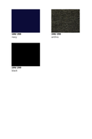 Drei Farbproben: dunkelblau (navy), anthrazitgrau (anthra) und schwarz mit RGB-Werten.